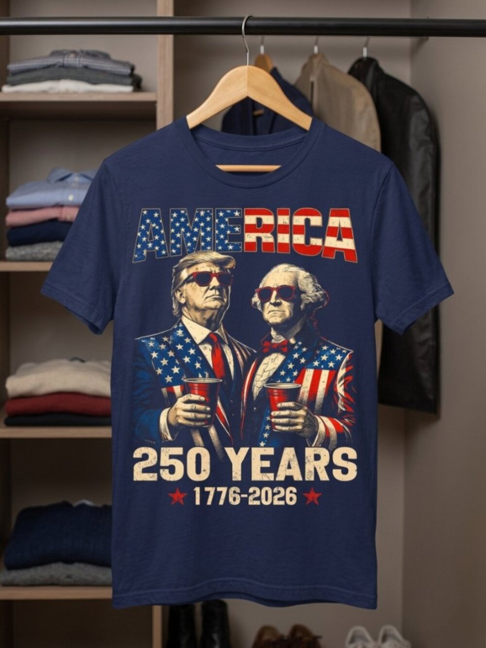 Vintage America 250 Years Trump George Washington Patriotic Graphic Tee